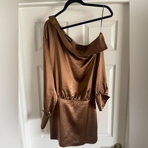 Retrofete one shoulder brown minidress